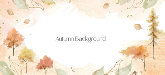 Fototapeta na wymiar Watercolor vector background with autumn trees and falling leaves.