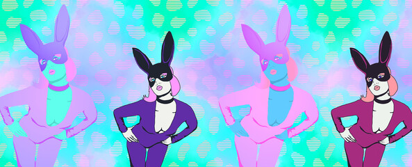 Fashion minimal illustration banner. Stylish Party Disco  Girls