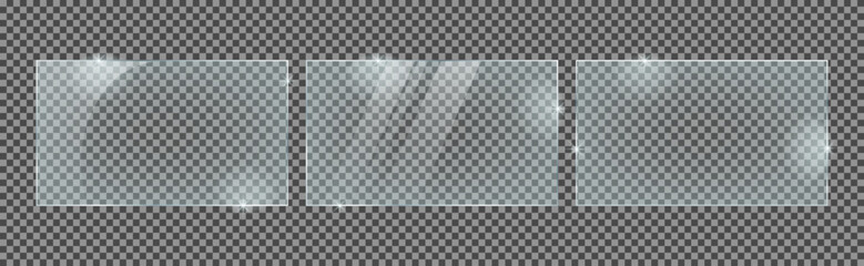 Set of glass plates isolated on a transparent background