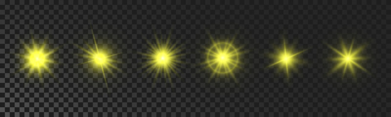 Set of yellow glowing sparkling stars