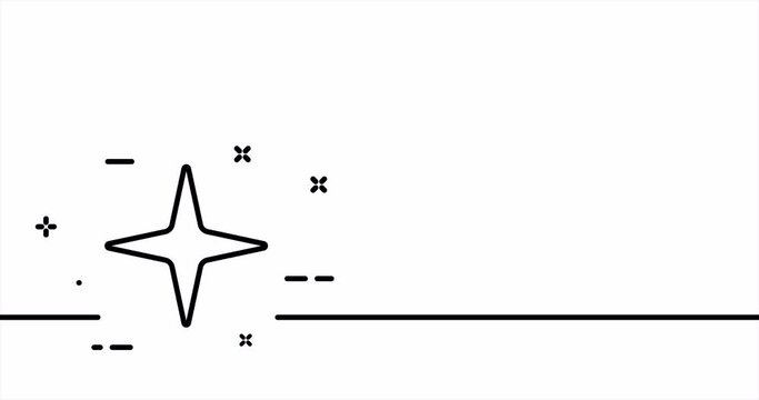 Quadrangular star. Review, feedback, rating, flicker star, starry sky, comet, shooting star, tail, desire. Dream concept. One line drawing animation. Motion design. Animated technology logo. Video 4K