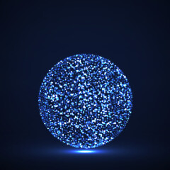 Abstract ball with glowing particles, circle with chaotic points, abstract neon sphere