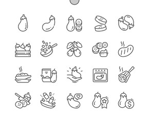 Eggplant. Nature vegetable organic food nutrition. Cooking eggplant. Menu for cafe. Pixel Perfect Vector Thin Line Icons. Simple Minimal Pictogram