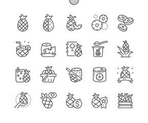 Pineapple fruit. Nature organic food nutrition. Buy pineapple. Menu for cafe. Pixel Perfect Vector Thin Line Icons. Simple Minimal Pictogram