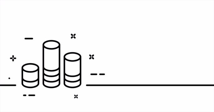 Infographic. Columns, graph, pie charts, arrows, growth, income, analytics, layout, business. Data analysis concept. One line drawing animation. Motion design. Animated technology logo. Video 4K