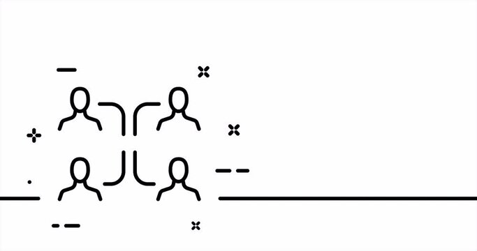 Arrow people. Society, work, teamwork, team building, delegation, management, production. Office work concept. One line drawing animation. Motion design. Animated technology logo. Video 4K