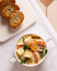 Chowder soup with shrimps