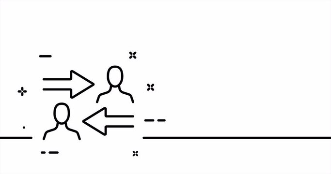Arrow people. Society, Chief, teamwork, team building, delegation, management, redirect. Office work concept. One line drawing animation. Motion design. Animated technology logo. Video 4K