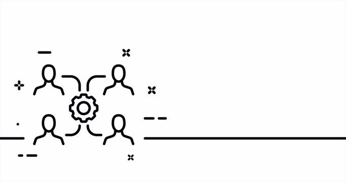 Arrow people with gear. Society, Chief, teamwork, team building, delegation, management, setting. Office work concept. One line drawing animation. Motion design. Animated technology logo. Video 4K