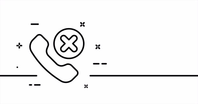 Handset with cross. Landline phone, missed, call, dialogue, contact us, phone, communication, connection. One line drawing animation. Motion design. Animated technology logo. Video 4K