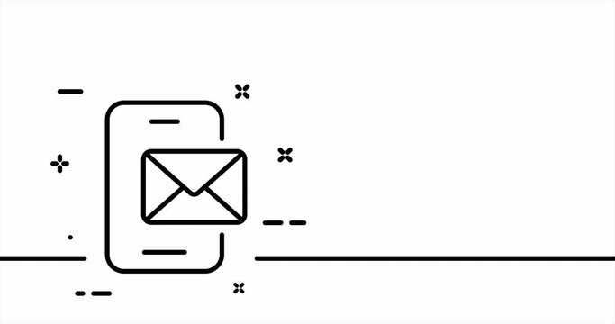 Phone with envelope. Correspondence, spam, call, dialogue, contact us, phone, communication, connection. One line drawing animation. Motion design. Animated technology logo. Video 4K