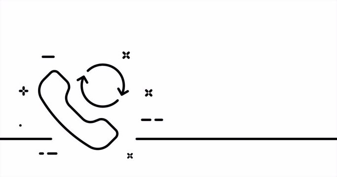 Handset with arrow. Landline phone, missed, call back, phone number, dialogue, contact, phone, communication, connection. One line drawing animation. Motion design. Animated technology logo. Video 4K