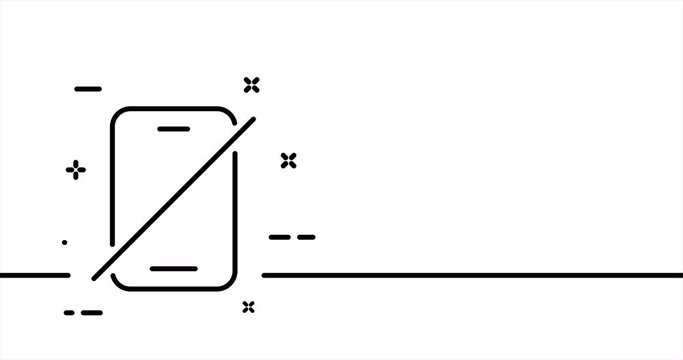 Crossed phone. Silent mode, in an airplane, call, dialogue, contact us, quiet, vibration, communication, connection. One line drawing animation. Motion design. Animated technology logo. Video 4K