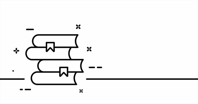 Stack of books with bookmarks. Read, library, reading list, atheneum, paper, bibliography, audiobook. Education concept. One line drawing animation. Motion design. Animated technology logo. Video 4K