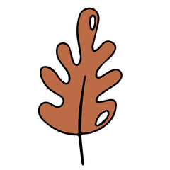 Oak autumn leaf in doodle style. Hello, Autumn. Design or sticker. Isolated illustration. Vector