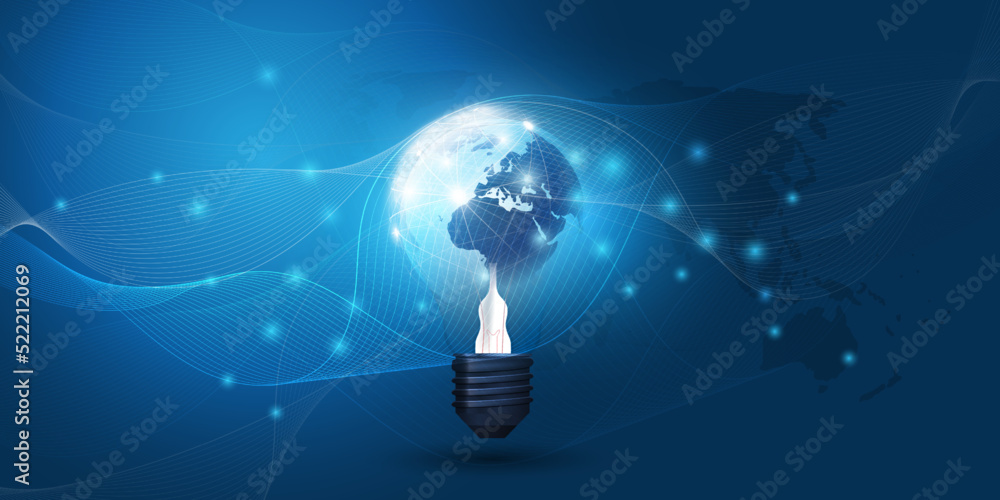 Poster cloud computing, electric and global network connections concept design with earth globe inside a gl