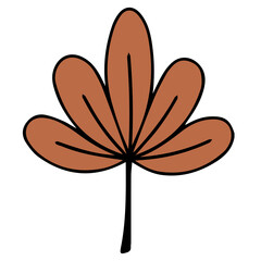 Autumn leaf brown. Hello, Autumn. Doodle style. Design or sticker. Isolated illustration. Vector