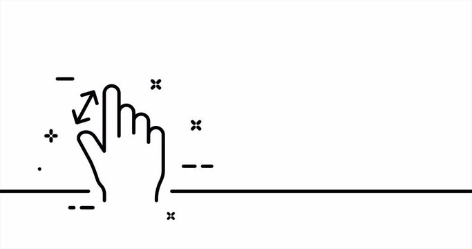 Zoom. Index finger, decrease, increase, sliding, Scrolling, click, cursor, arrow, sensor, button. Pressing concept. One line drawing animation. Motion design. Animated technology logo. Video 4K