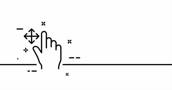 Zoom in and out. Index finger, decrease, increase, sliding, Scrolling, click, arrow, sensor, button. Pressing concept. One line drawing animation. Motion design. Animated technology logo. Video 4K
