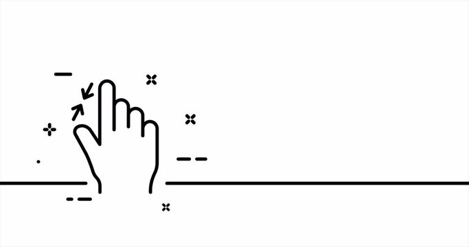 Zoom in and out. Index finger, decrease, increase, approximation, Scrolling, click, arrow, sensor. Pressing concept. One line drawing animation. Motion design. Animated technology logo. Video 4K