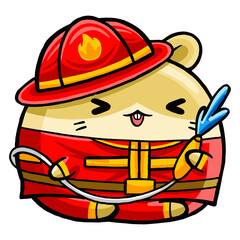 Obraz premium Cute Hamster Firefighter Cartoon Style