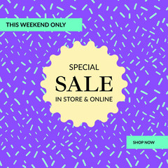 Sale banner template. Bright background with an insert in the middle. For cover design, booklet, print, flyer, advertisement, poster. Vector illustration.