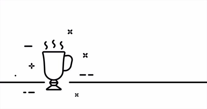 Glass with stream. Hot drink, steam, evaporation, boiling water, tea bag, herbal, mint. Beverage concept. One line drawing animation. motion design. Animated technology logo. Video 4K