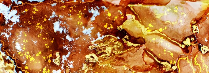 Gold foil with silver dust on Alcohol ink fluid abstract texture fluid art with gold glitter and liquid.