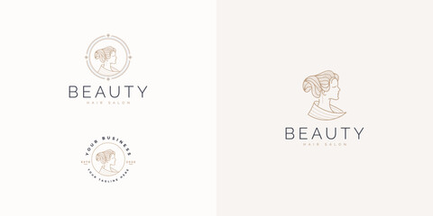 Luxury logo beauty salon with classic line art