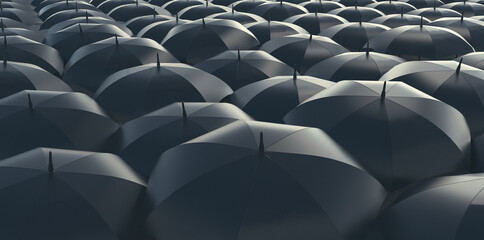 Black umbrellas. Business, Protection, Insurance and Safety concept. 3d rendering.