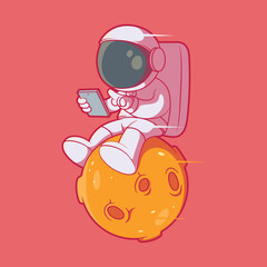 Astronaut riding a small planet vector illustration. Travel, exploration, future design concept.