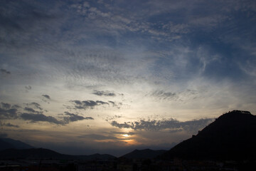 panorama, tramonto, sole, notturno, nuvole