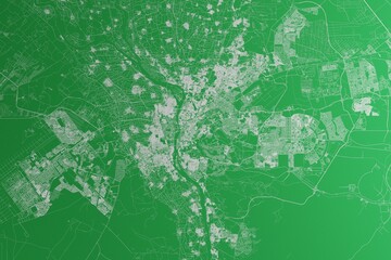 Map of the streets of Cairo (Egypt) made with white lines on green paper. Rough background. 3d render, illustration