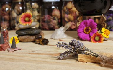 Yellow Flower With Pyrite Rocks and Crystals