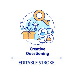 Creative questioning concept icon. Effective coaching process abstract idea thin line illustration. Entrepreneurship. Isolated outline drawing. Editable stroke. Arial, Myriad Pro-Bold fonts used