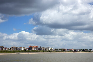 Clacton on sea. Essex. England. UK, Great Brittain. Seaside resort. Beach. sea and shoreline.