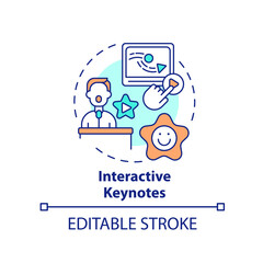 Interactive keynotes concept icon. Enhancing learning experience abstract idea thin line illustration. Student engagement. Isolated outline drawing. Editable stroke. Arial, Myriad Pro-Bold fonts used