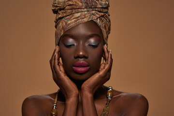 Portrait of elegant black girl wear african outfit