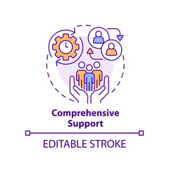 Comprehensive support concept icon. Business coaching platform promotion abstract idea thin line illustration. Isolated outline drawing. Editable stroke. Arial, Myriad Pro-Bold fonts used