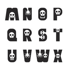 Halloween font. Typography alphabet with skull spooky and horror illustration. Design Type for holiday party celebration. Design vector fonts.