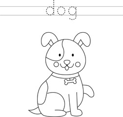 Trace the letters and color dog. Handwriting practice for kids.