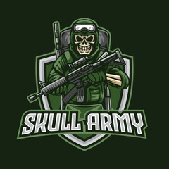 Skull Army With Riffle Mascot Logo