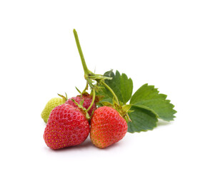 Ripe strawberries with leaves.