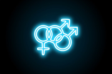 Male bisexuality glowing neon symbol sign 