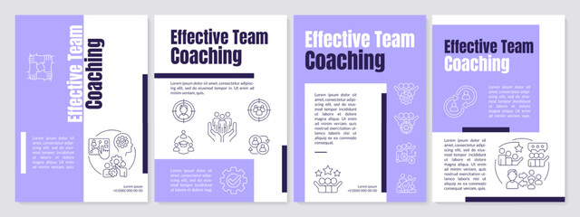 Mentoring team effectiveness purple brochure template. Team-building. Leaflet design with linear icons. Editable 4 vector layouts for presentation, annual reports. Anton, Lato-Regular fonts used