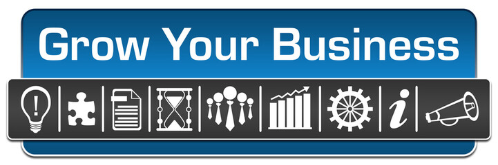 Grow Your Business Blue Grey Rounded Square Horizontal Symbols 