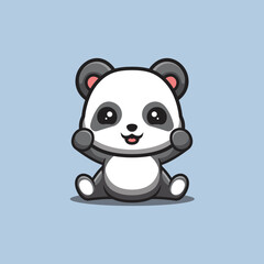 Panda Sitting Excited Cute Creative Kawaii Cartoon Mascot Logo