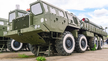 Soviet and Russian multiple rocket launchers. Field jet system. A combat vehicle on the chassis of a truck. Weapons with increased firepower.Transport-loading vehicle for multiple rocket launchers.