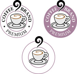 Colorful Round Swirly Coffee Cup Icon with Text - Set 1