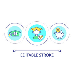 Fototapeta premium Early started savings for children education loop concept icon. Money for college. Trust fund abstract idea thin line illustration. Isolated outline drawing. Editable stroke. Arial font used